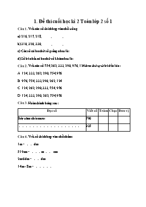 Đề thi Cuối học kì II môn Toán Lớp 2 - Đề số 1